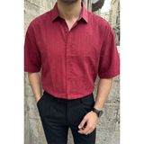 Livio Ferri Saga Yüksek Kalite Modal Erkek Kısa Kol Gömlek Premium Dokulu - Bordo - XL