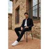 Livio Ferri Talbot Premium Keten Desenli Düğmeli Ceket Pantolon Erkek Siyah Takım Relax Kalıp