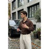 Livio Ferri Yurin Erkek Premium Müslin %100 Pamuk Oversize Uzun Kollu Gömlek - Kahve
