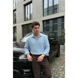 Livio Ferri Yurin Erkek Premium Müslin %100 Pamuk Oversize Uzun Kollu Gömlek - Mavi - 2XL