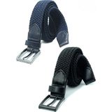 Livize 2 Adet Örgü Lastik Kemer 3,5cm - Şort Kemeri - Kot Kemeri - Kanvas Pantolon Kemeri -Siyah Yeşil - 100 cm - Siyah - Lacivert