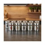 Livizmir Moda 12'li Metal Kaplı Cam Baharatlık Seti (60 Ml) - Döner Başlıklı Paslanmaz Çelik Baharat Takımı - 0,5 x 7 cm
