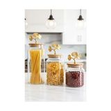 Livizmir Moda 3'lü Bambu Kapaklı Metal Ginkgo Figürlü Şeffaf Cam Kavanoz Şeffaf Cam Saklama Kabı 635/890/1400ML