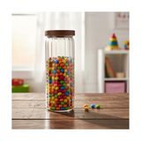Livizmir Moda Akasya Kapaklı Uzun Çizgili Cam Kavanoz (1250 Ml) | Hava Geçirmez, Modern Fitilli Tasarım Gıda Saklama Kabı | Makarna, Bakliyat, Kahve ve Çay Kavanozu (9X25 Cm) - 9 x 25 cm