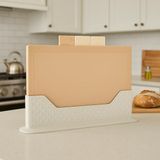 Livizmir Moda Coffy 4 Parça Plastik Kesme Tahtası Seti + Stand – Renkli, Hijyenik, Kaymaz 3 Adet Gıda Hazırlama Tahtası – 31X20 cm Sebze Et Balık Kesim Tahtası – Mutfak Düzenleyici Organizer - Ahşap