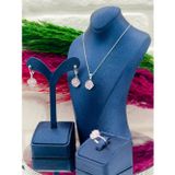 Livora Jewelry 925 Ayar Gümüş Pembe Kuvars Taşlı 3'lü Zarif Özel Tasarım Kadın Takı Seti LVRTKSET024