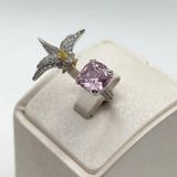 Livora Jewelry 925 Ayar Gümüş Pembe Kuvars Taşlı Özel Tasarım Kadın Yüzük LVRTKYZK006