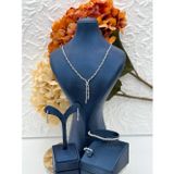 Livora Jewelry 925 Ayar Gümüş Pırlanta İşçilikli Zirkon Taşlı 4'li Su Yolu Gerdanlık Yarım Tur Kadın Takı Seti LVRTKSET054