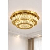 LİVORA LIGHTING Ahu Kristal Taşlı 3 Kademeli Modern Ledli Salon Avize gold