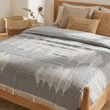 Livoras Home Müslin 220 x 240CM Çift Kişilik Pike Gri - Beyaz - 220 x 240 Battal