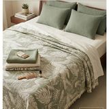 Livoras Home Müslin Çift Taraf Kullanım 220 x 240CM Çift Kişilik Pike - Krem - Yeşil