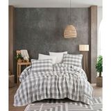 Livoras Home Müslin Pamuklu Yastıklı Yatak Örtüsü 240 x 260 cm - Gri - Beyaz