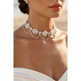 LIVOSH TAŞLI İNCİLİ PAPATYA CHOKER GELİN KOLYESİ