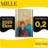Livvy MILLE Soğuk Sıkım Erken Hasat Natürel Sızma Zeytinyağı 1000 ml Özel Tasarım Teneke (2025 / 2026 Yeni Hasat) (Asit Miktarı 0.2) - 1 lt