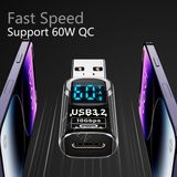 Livx Revolution USB 3.2 To Type C Dönüştürücü 60W Hızlı Şarj 10GBPS Veri Transferi Dijital Ekran Otggf - Siyah