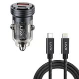 LivX Transparent 45W PD/QC Mini Araç Şarj Cihazı ve 1 m iPhone Hızlı Şarj Kablosu