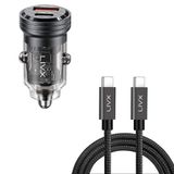 LivX Transparent 45W PD/QC Mini Araç şarj Cihazı ve 1 metre Hızlı Şarj Ve Data Kablosu L35-TCT-01