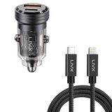 LivX Transparent 45W PD/QC Mini Araç Şarj Cihazı ve 3 mt iPhone Hızlı Şarj Kablosu
