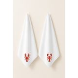 LIWOGY Istakoz Nakışlı Ikili Havlu El & Yüz & Saç Havlu Seti - 50 x 90 cm - Kırmızı