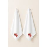 LIWOGY Karides Nakışlı Ikili Havlu El & Yüz & Saç Havlu Seti - 50 x 90 cm - Kırmızı