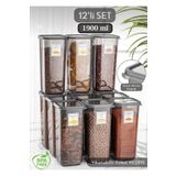 Liya 12'li Jumbo Boy Etiketli Kapaklı Kare Erzak Saklama Kabı Antrasit 12 x 1.90 Lt Bakliyat Kabı