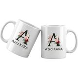 Liya Gift Collection A Harfli Kişiye Özel Isimli Porselen Kupa Bardak – Çiçekli Monogram Harf Tasarımlı Isim Yazılı Kişiselleştirilebilir Hediye Kupa - 1 Adet - 300 ml