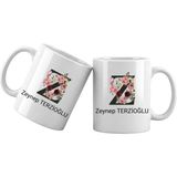 Liya Gift Collection Z Harfli Kişiye Özel Isimli Porselen Kupa Bardak – Çiçekli Monogram Harf Tasarımlı Isim Yazılı Kişiselleştirilebilir Hediye Kupa - 1 Adet - 327 ml
