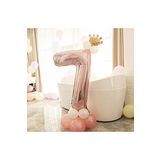 LİYA SHOP 7 Yaş Rose Rakam Ve Kral Tacı Folyo Balon Doğum Günü