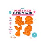 LİYA3D 4'lü Deniz Kızı Temalı Kurabiye Kalıbı Seti – Deniz Kabuğu, Deniz Kızı Kuyruğu ve İnci Figürlü Şeker Hamuru & Fondan Kalıpları