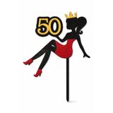 LİYA3D 50 Yaş Taçlı Kadın Siluet Pasta Süsü – Şık Doğum Günü Cake Topper – 3D Baskı