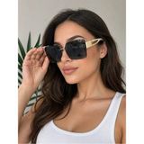 Liya3D Kadın Kare Çerçevesiz Güneş Gözlüğü Siyah Cam Altın Detay UV400 Korumalı Lüks Tasarım - 01-Siyah