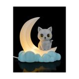 LİYA3D Kedi Figürlü Ay Bulut Gece Lambası | 3D Baskı Dekoratif Çocuk Odası Abajur