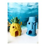 LİYA3D Sünger Bob Ananas Ev & Squidward Moai Akvaryum Dekoru Seti – PETG Malzeme – 11 cm & 10 cm