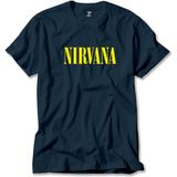 Liyada Nirvana Yazı Sarı Lacivert Tişört Liyada - 5XL