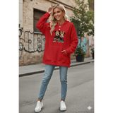 LiyAdaCo Kadın Kırmızı Mickey&Minnie Mouse Çifti Baskılı Oversize Sweatshirt -Hoodie