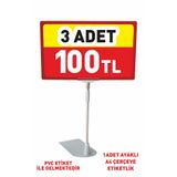 liyanamoda 3Adet 100tl Yazılı Pvc Etiketli A4 Ebat Ayaklı Fiyat Çerçeve