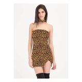 Liyuza B101427 Leopar Desenli Elbise Çok Renkli L