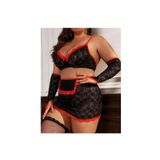 Liyuza Büyük Beden Fantazi Çekici Dantel Babydol Fantezi Gecelik (Çorapsız) 9233-B Siyah 4XL