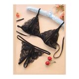 Liyuza Büyük Beden Fantezi Siyah Dantelli Seksi Sütyen Külot Takım Siyah 4XL