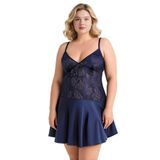 Liyuza Büyük Beden Lacivert Saten Mini Gecelik Zarif Kadın Gece Elbisesi (LACİVERT - 2XL) çok renkli 2XL