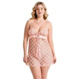 Liyuza Büyük Beden Somon Tül Mini Gecelik Zarif Kadın Gece Elbisesi (SOMON - 2XL) çok renkli 2XL