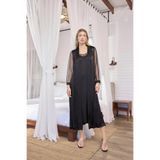 Liyuza Dantelli Tüllü Ve Dekolteli Saten Sabahlık Takımı Siyah XL