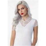 Liyuza Düğmeli Dantelli Atlet Bluz B640 Beyaz S