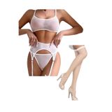 Liyuza Fantezi Beyaz Transparan Tül Jartiyer Takımı BC3262 beyaz XL