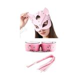 Liyuza Fantezi Deri Seksi Pembe Kedi Maske Kelepçe Kırbaç Seti (3'lü Set) Pembe Tek Ebat