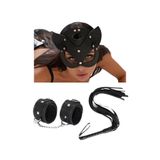 Liyuza Fantezi Deri Seksi Siyah Kedi Maske Kelepçe Kırbaç Seti (3'lü set) TG275369 Siyah Tek Ebat