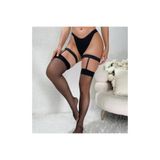 Liyuza Fantezi Kadın Siyah Dantel Bacak Bantlı String Jartiyer Çorap Takımı TG270046 Siyah XS