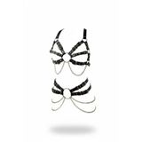 Liyuza Giyim Siyah Harness Takım Zincir Detaylı Metal Halka Aksesuarlı - Brf1260