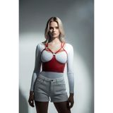Liyuza Göğüs Detaylı Deri Kırmız Harness Büstiyer, Şık Deri Korse - Brf872 Kırmızı S/M