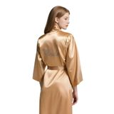 Liyuza Gold Saten Bride Sabahlık Zarif Kadın Ev Giyim GOLD M